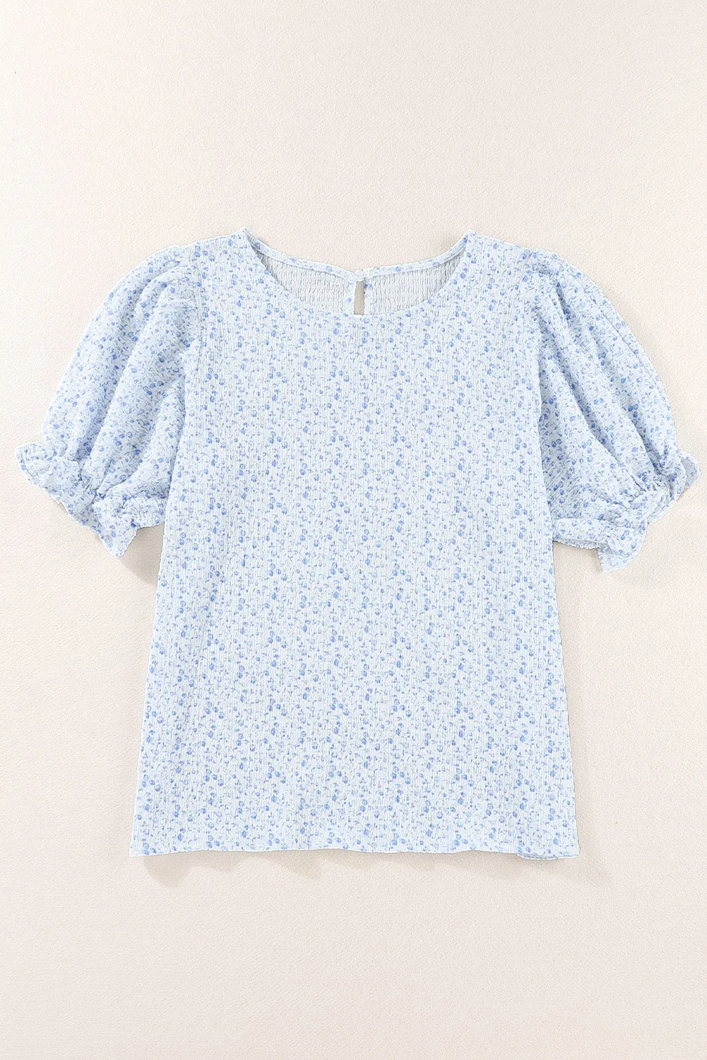 Women's Puff Sleeve T-Shirts Casual Floral Smocked Blouse