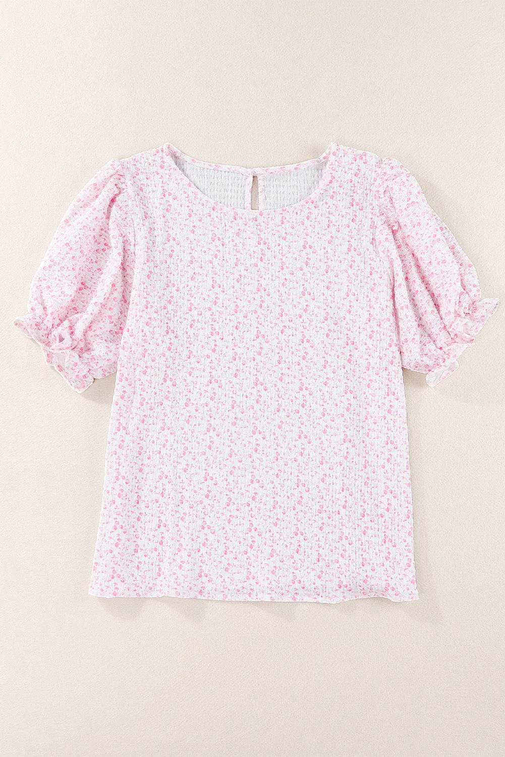 Women's Puff Sleeve T-Shirts Casual Floral Smocked Blouse