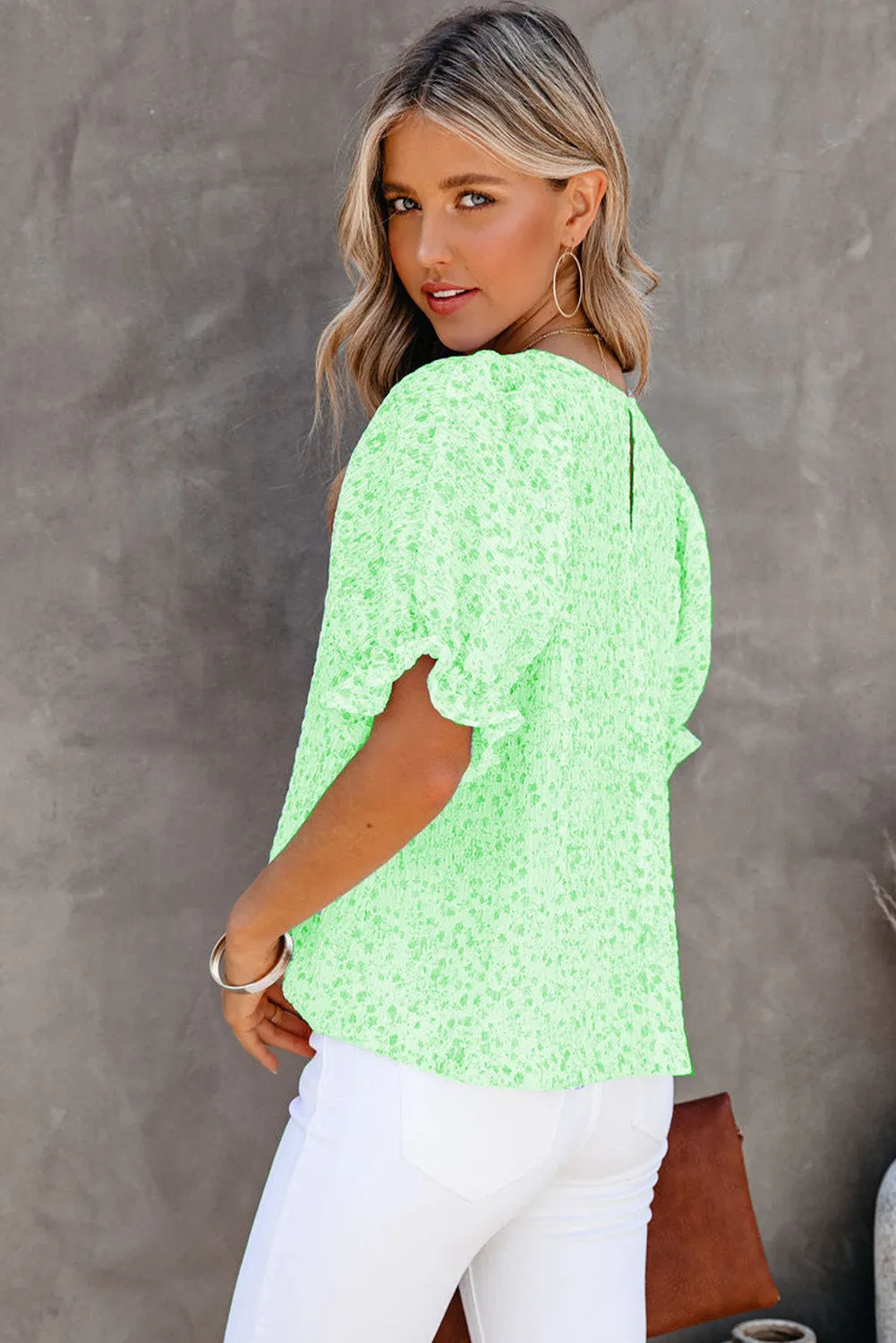 Women's Puff Sleeve T-Shirts Casual Floral Smocked Blouse