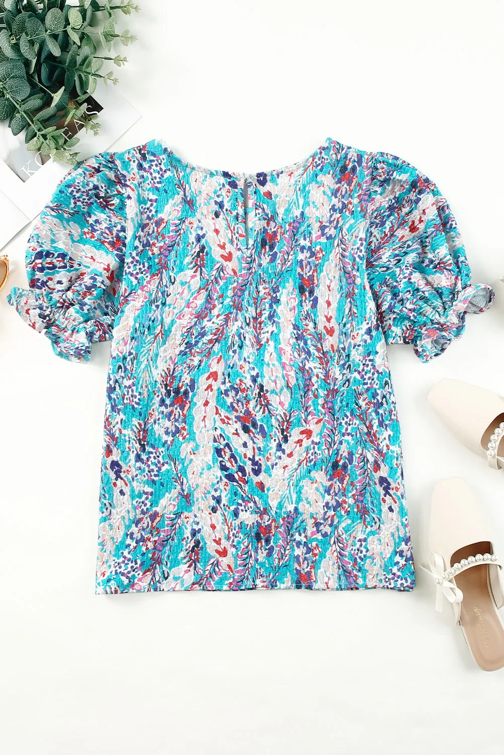 Women's Puff Sleeve T-Shirts Casual Floral Smocked Blouse