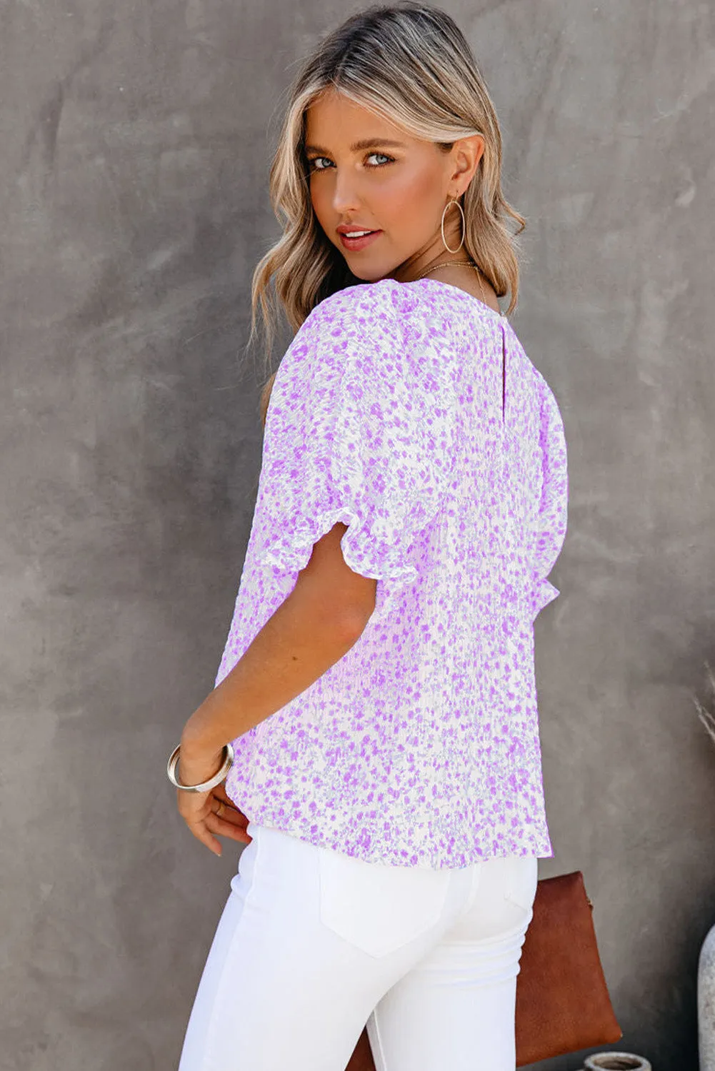 Women's Puff Sleeve T-Shirts Casual Floral Smocked Blouse