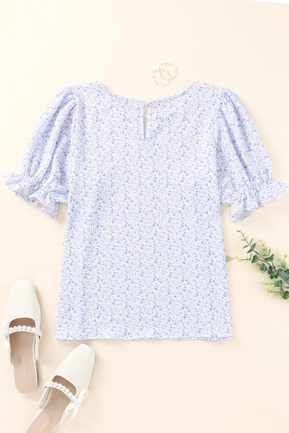 Women's Puff Sleeve T-Shirts Casual Floral Smocked Blouse