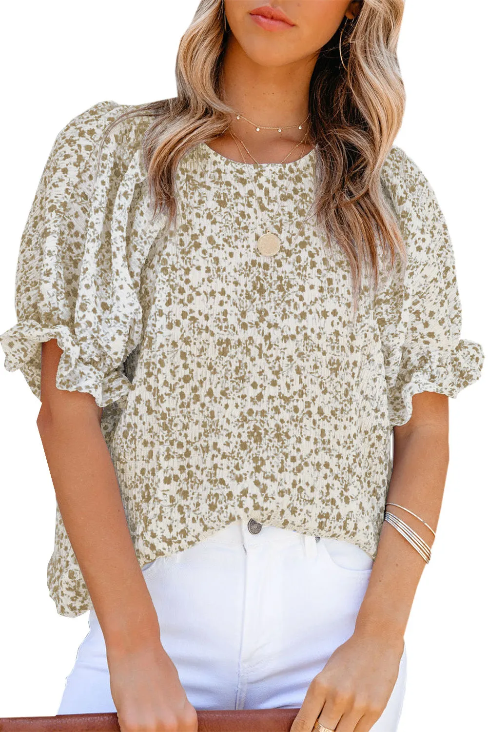 Women's Puff Sleeve T-Shirts Casual Floral Smocked Blouse