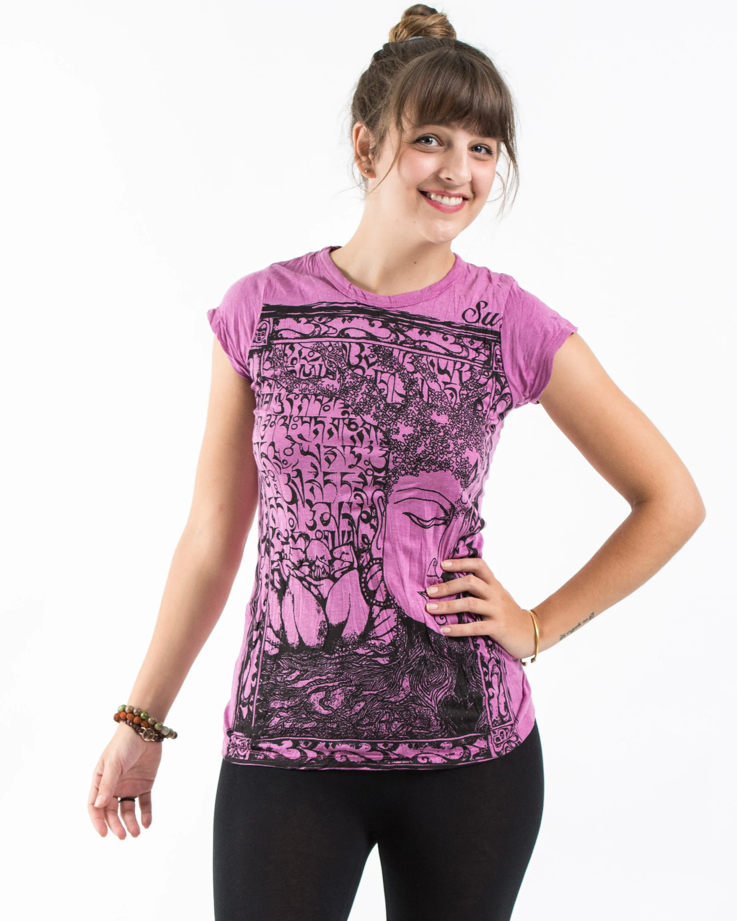 Womens Sanskrit Buddha T-Shirt in Pink