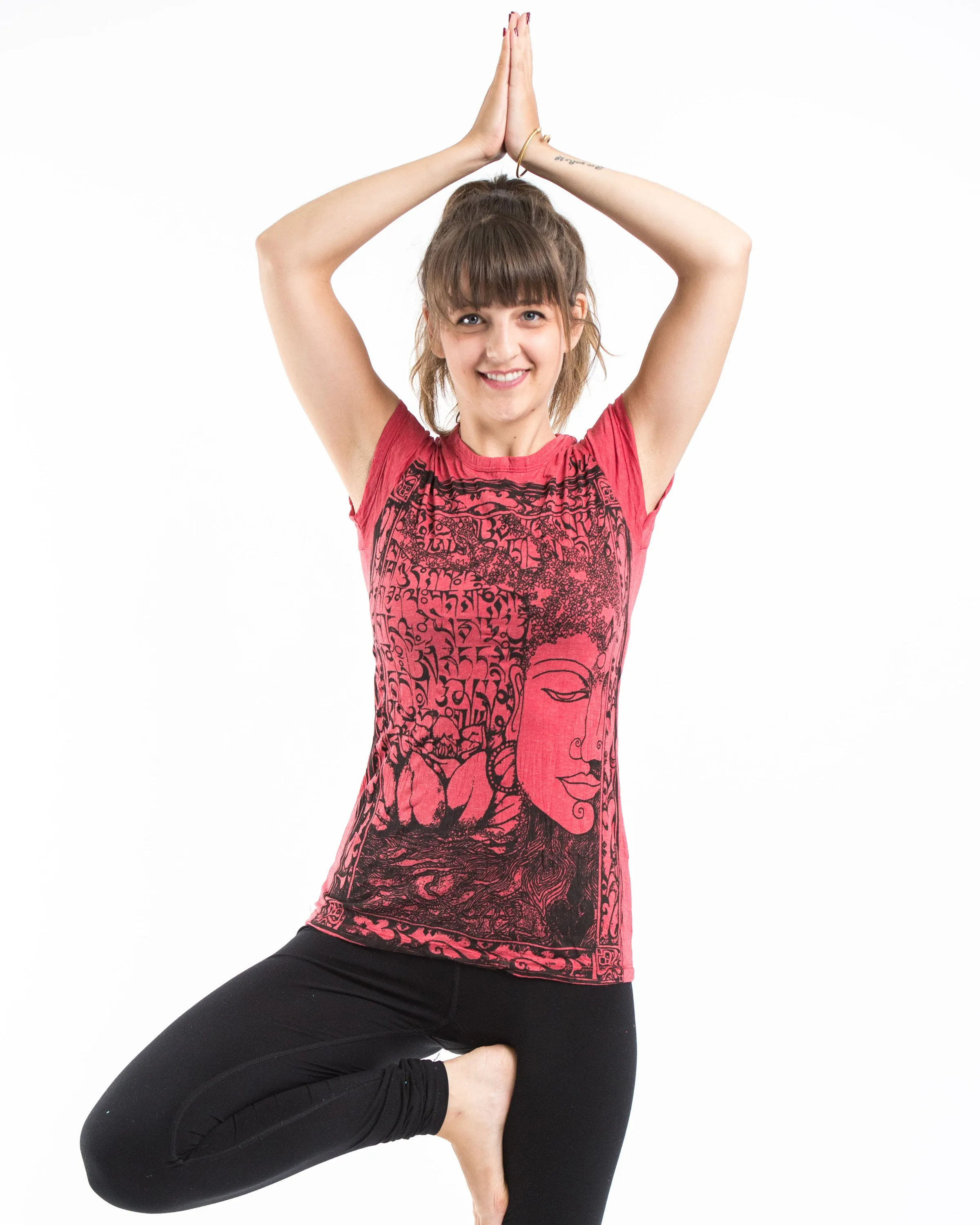 Womens Sanskrit Buddha T-Shirt in Red