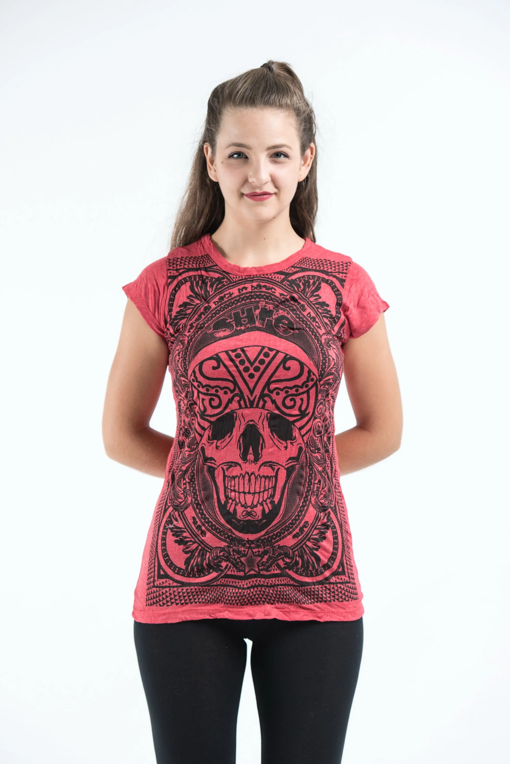 Womens Trippy Skull T-Shirt in Red