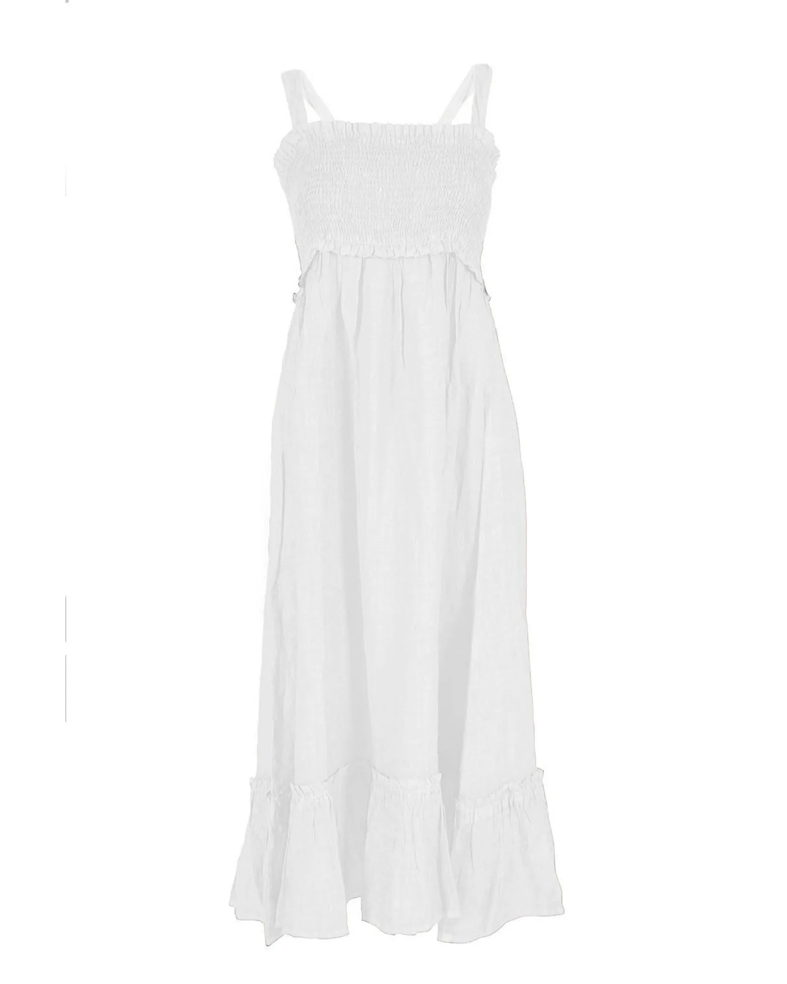 Yes Zee Womens Linen Casual Square Neck Sleeveless Dress White